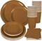 100 Pcs Party Tableware Set - 50 Paper Plates, 25 Napkins, 25 Cups (Brown)